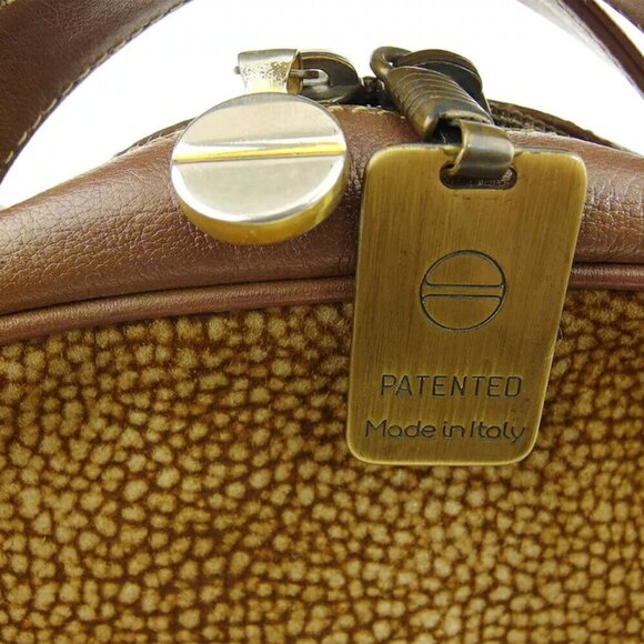 BORBONESE Handbag Ushura Pattern Beige Suede ?~ Leather Authentic Used G1614 - Picture 8 of 8